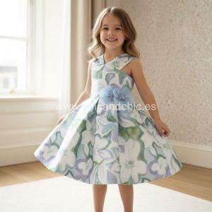 Vestido Mikado estampado azul