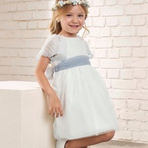 Vestido tul bordado manga capa azul 633512