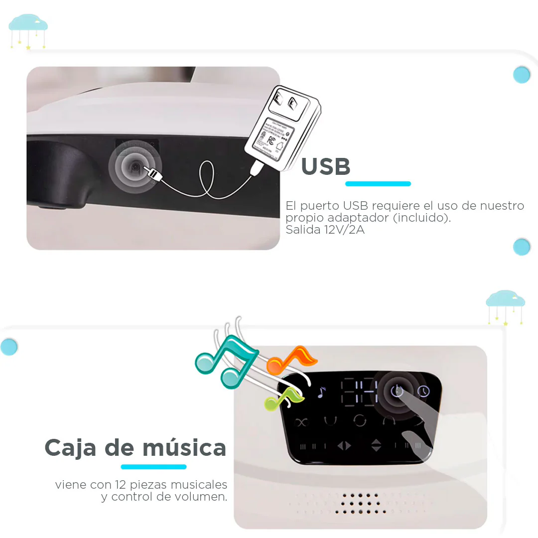 Silla mecedora 360° ajustable y control mediante APP, cuenta con pantalla táctil y control por medio de APP, 5 modos de balanceo, cuenta con 12 melodías grabadas, posiciones de reclinado - Mastela - Imagen 6
