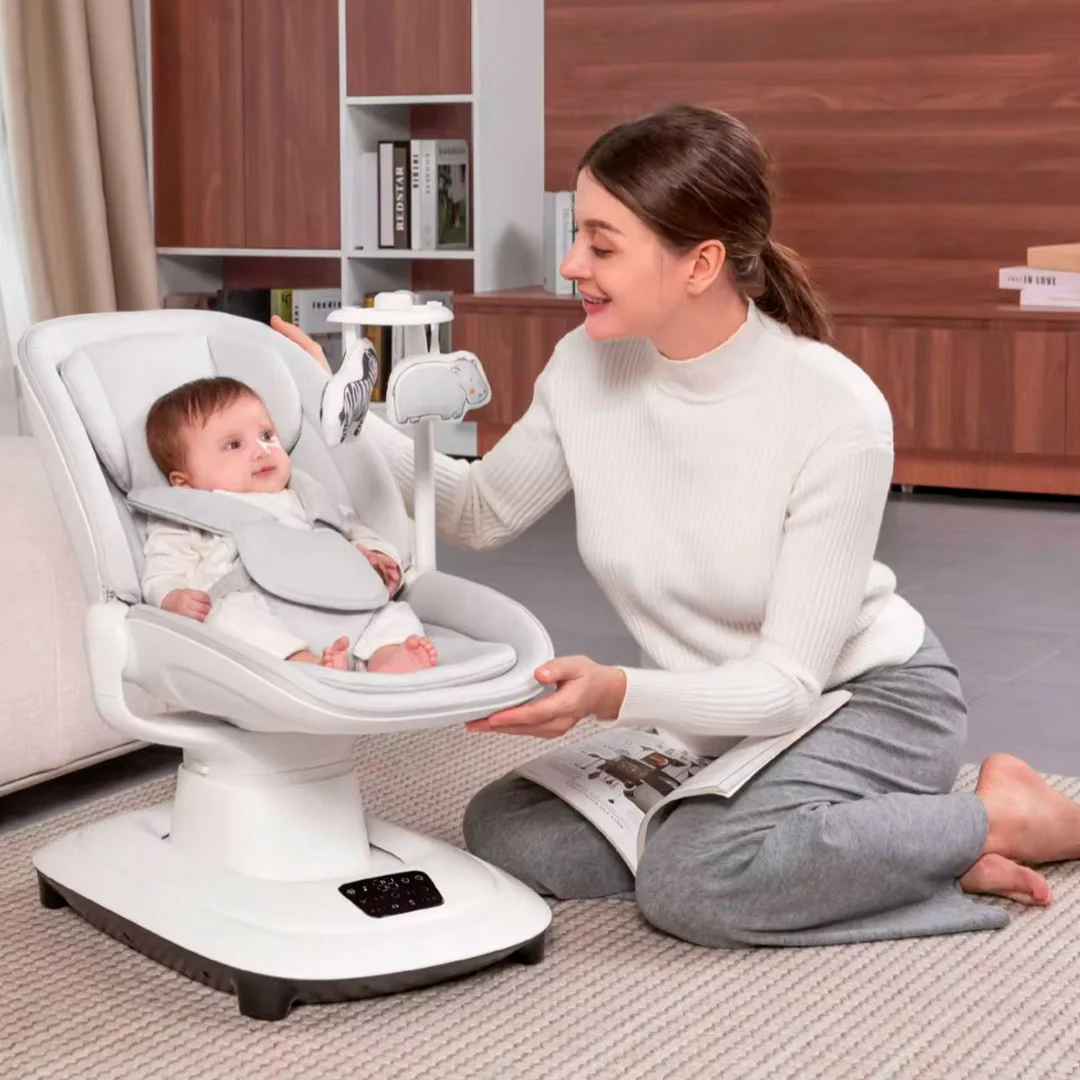 Silla mecedora 360° ajustable y control mediante APP, cuenta con pantalla táctil y control por medio de APP, 5 modos de balanceo, cuenta con 12 melodías grabadas, posiciones de reclinado - Mastela - Imagen 3