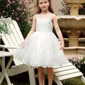 Vestido niñas falda elegante ceremonia pajecitas bautismo primera comunión