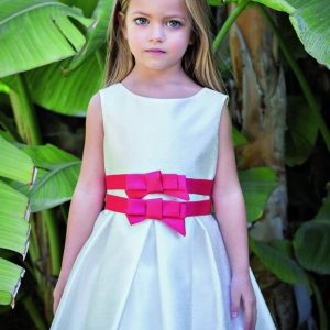 Vestido de arras en seda poliester salvaje crudo-rojo (1-12 años). Más colores disponibles