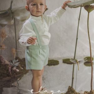 Conjunto lino tirantes Oliver baby  lino  VERDE (6-24 meses)