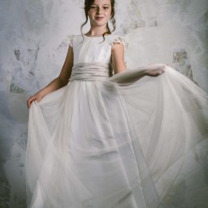 Vestido de comunión LEONOR LINO TOSTADO.